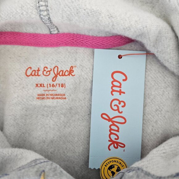 Cat & Jack Girls Printed Zip-Up Hoodie Jacket XXL (18) Gray School Play Comfort - Picture 13 of 13